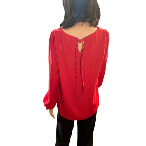 LOFT Long Sleeve Pin Tuck French Cuff Blouse in Red - Picture 5 of 8